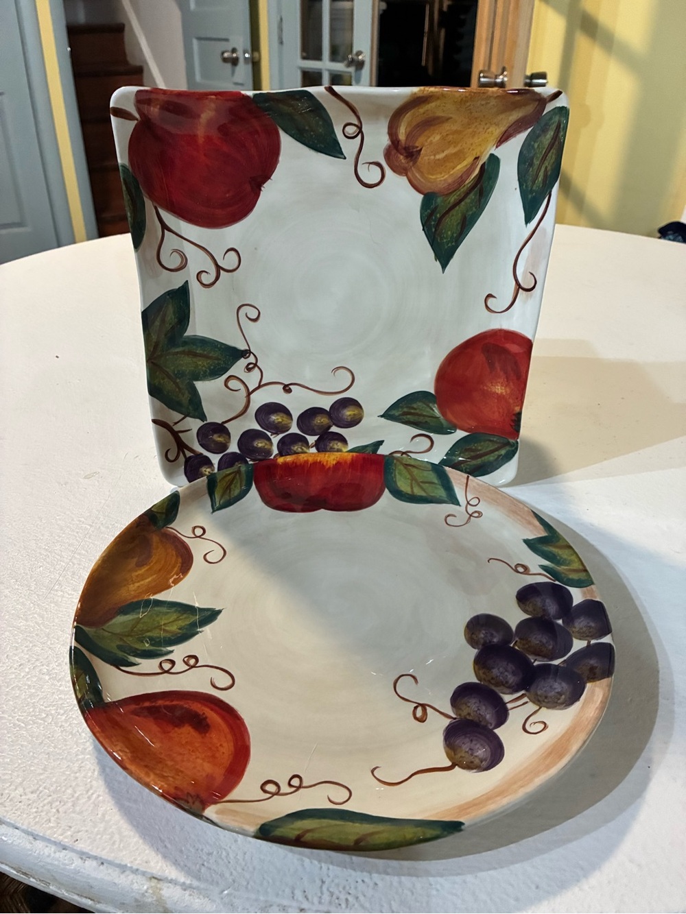 NWOT Hand-Painted Ceramic Serveware Set w/Fruit Motif - BOTH INCLUDED, VIBRANT!!